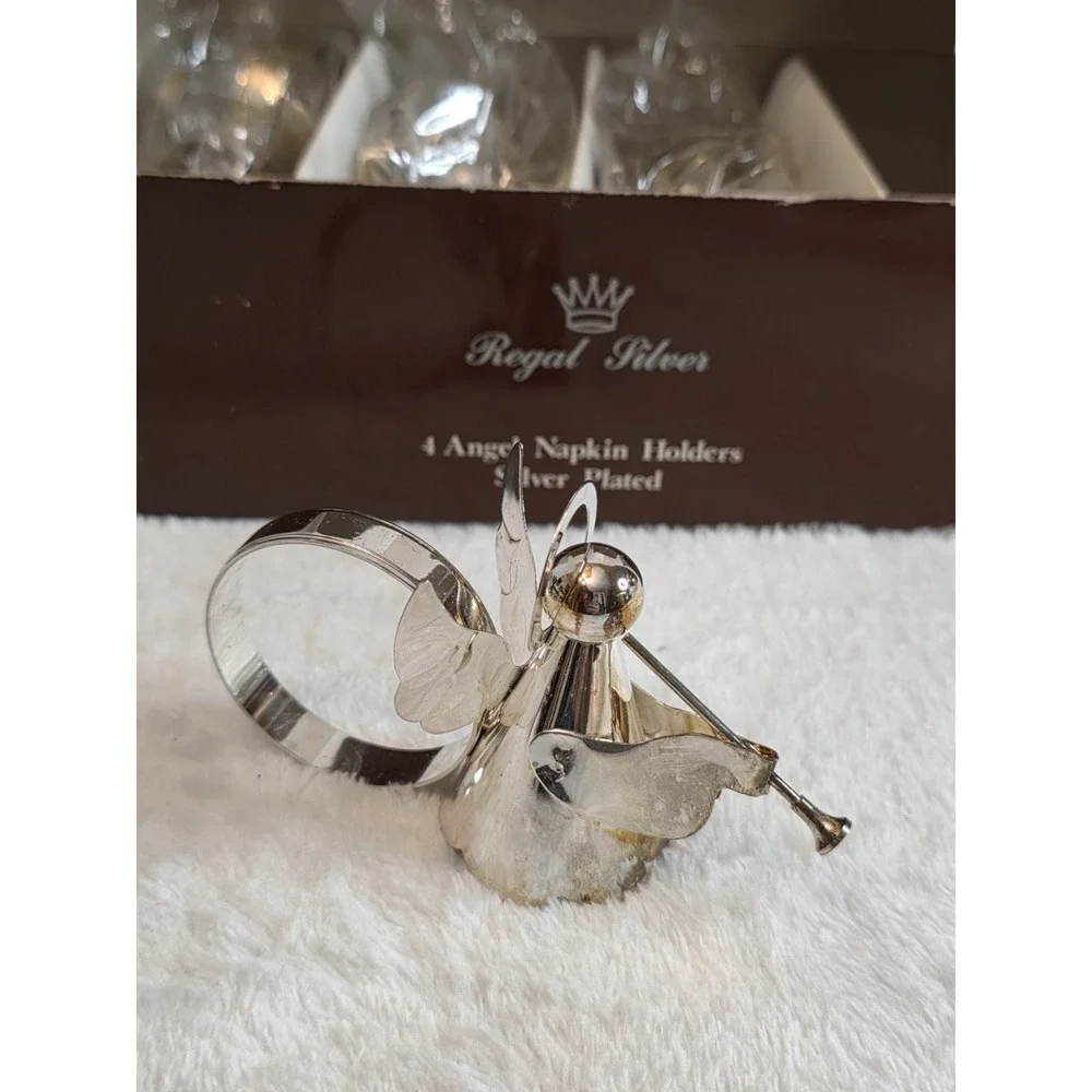 Set Of 4 Vintage Regal Silver Angel Napkin Holders Rings Silver-Plated 1985